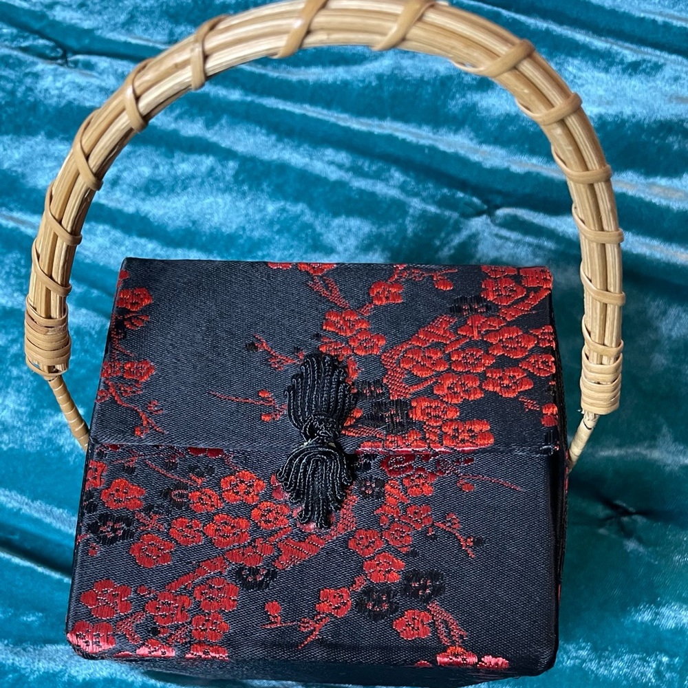 Chinese Takeout Black Purse Bamboo handles